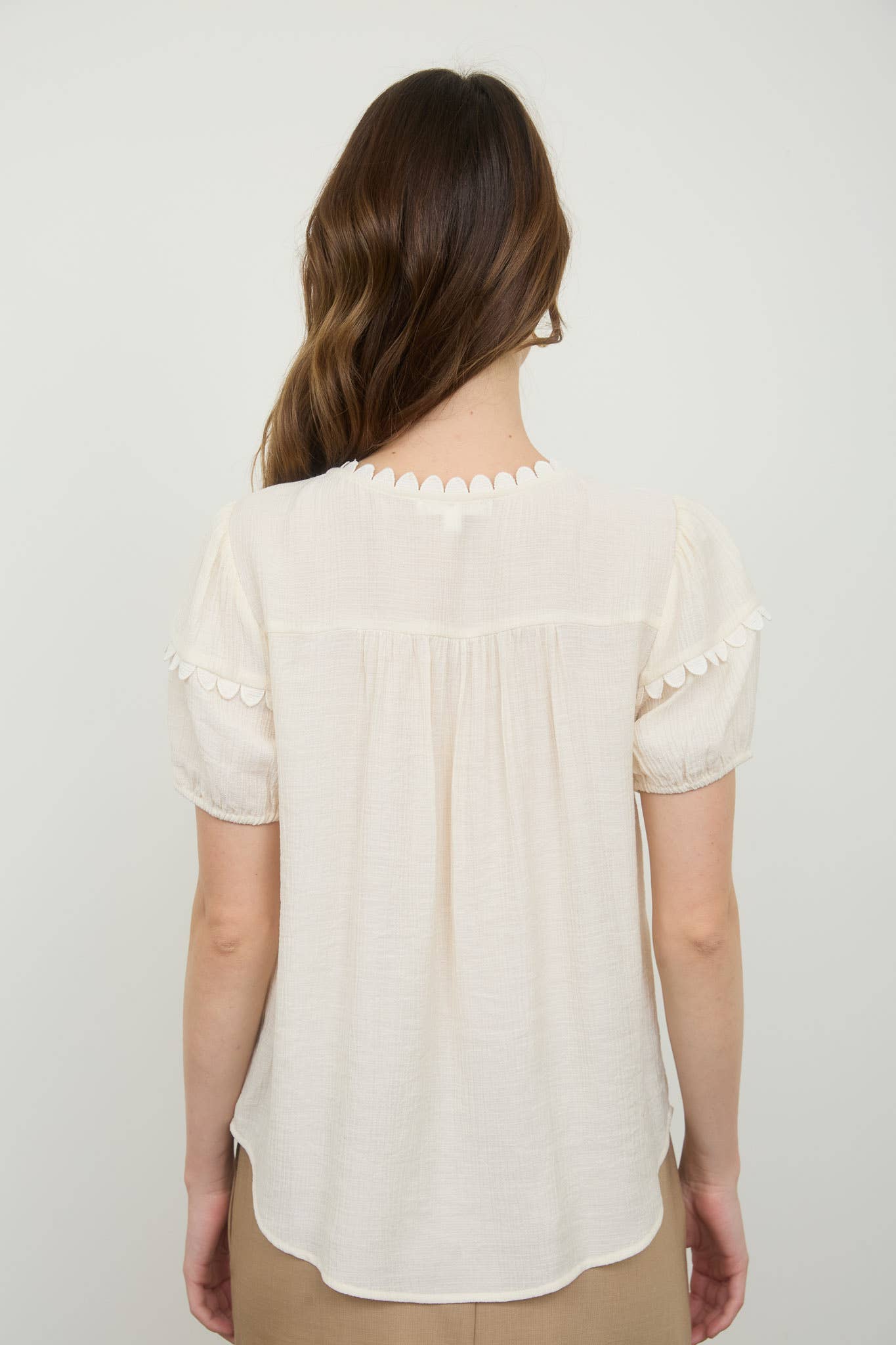 Scalloped Bow Short Sleeve Top - alternate view