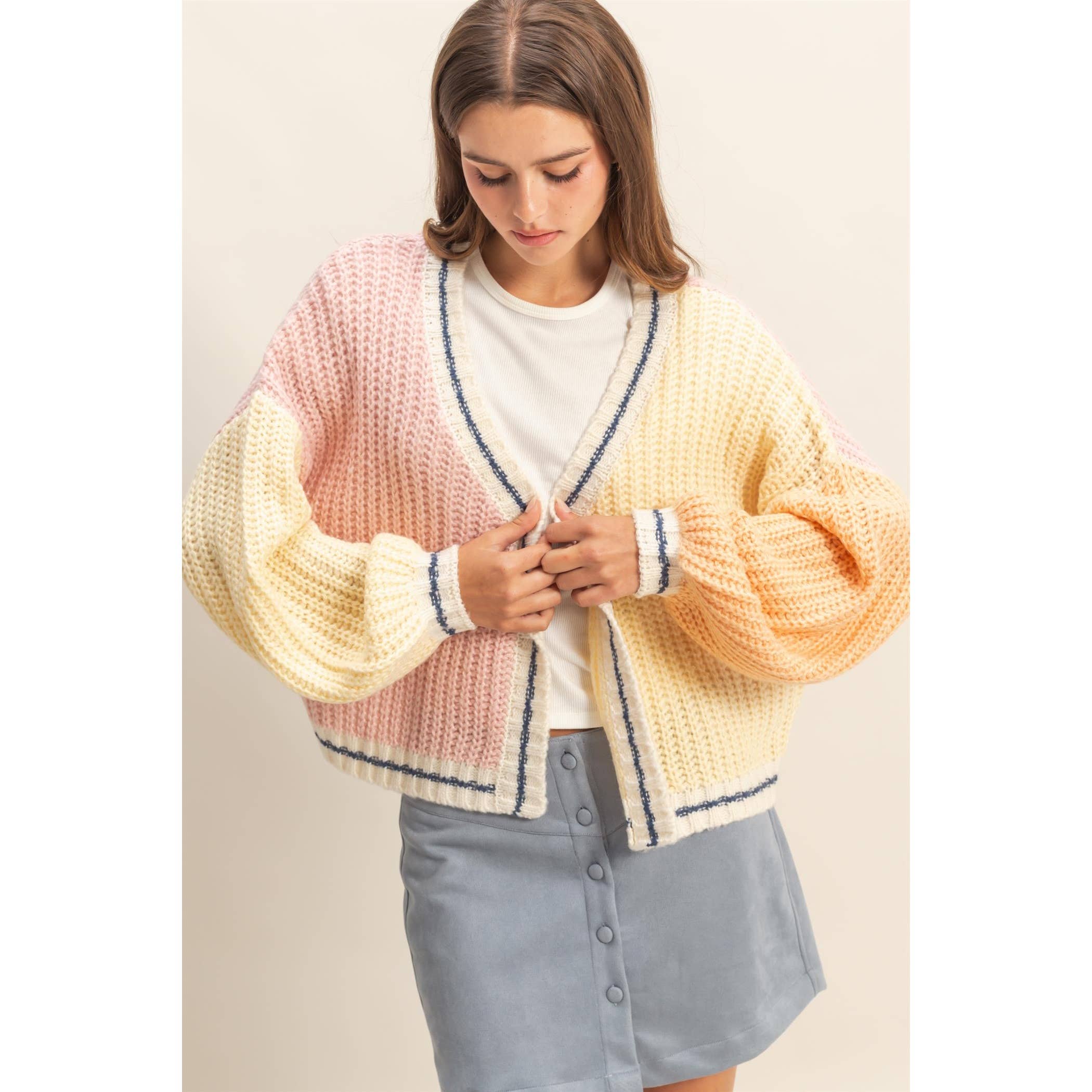 Oversized Cropped Balloon Sleeve Cardigan - alternate view