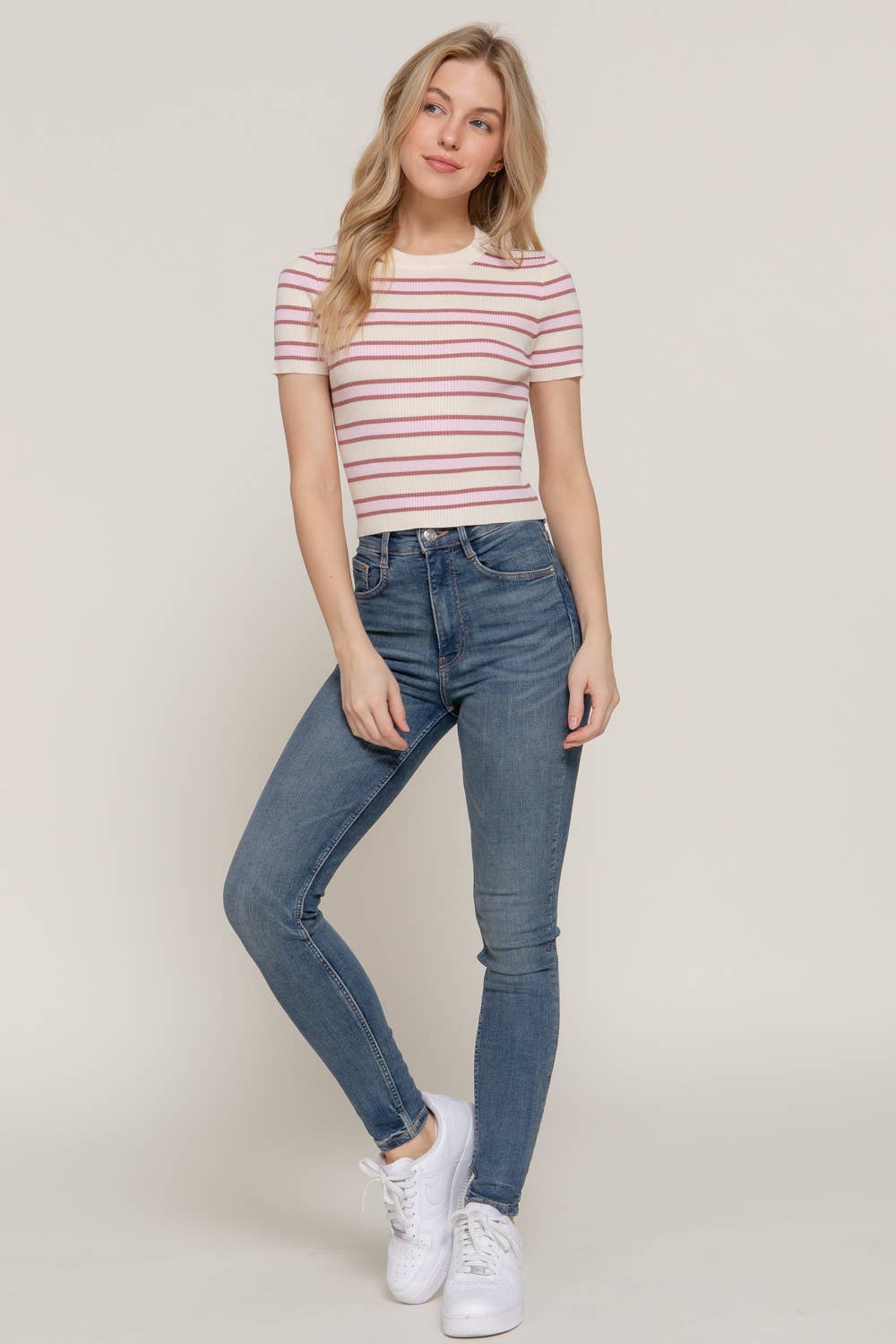 Women’ Striped Knit Crop Top - alternate view
