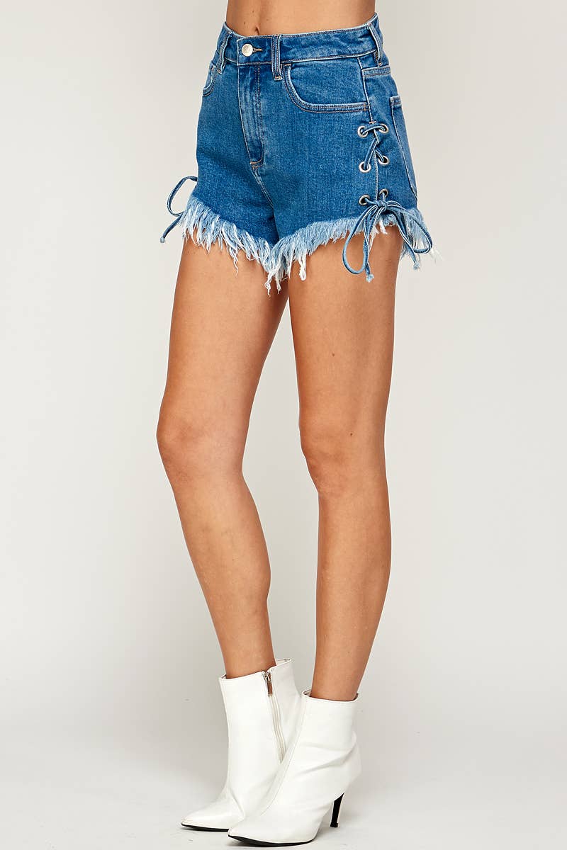 High-waisted denim shorts - alternate view