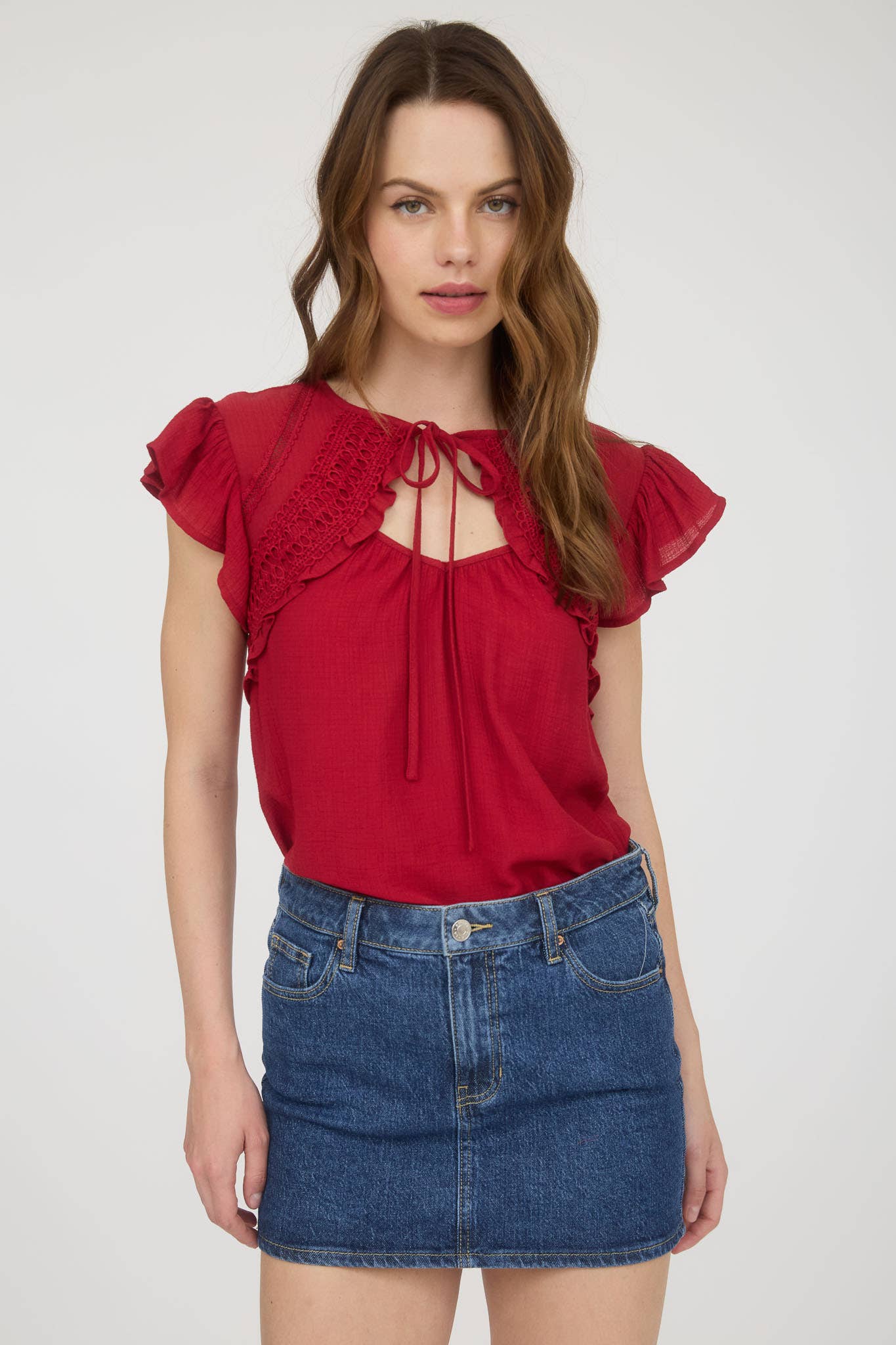 Women’ Keyhole Tie Blouse - alternate view