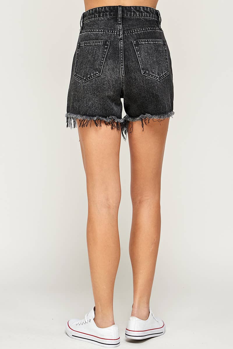 High-rise color-block distressed shorts