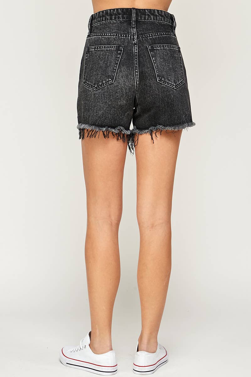 High-rise color-block distressed shorts - alternate view