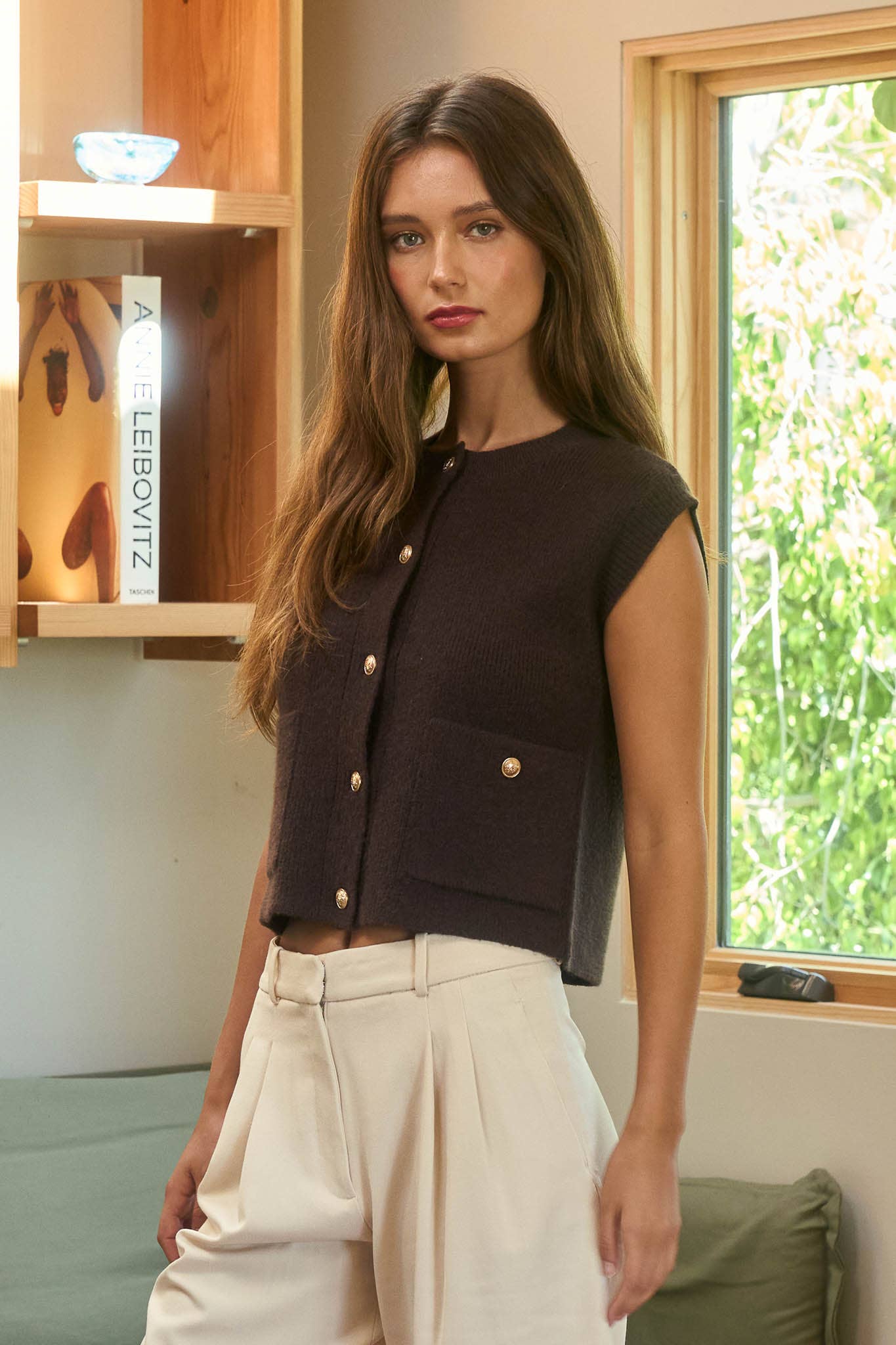 Sleeveless Knit Cardigan Vest