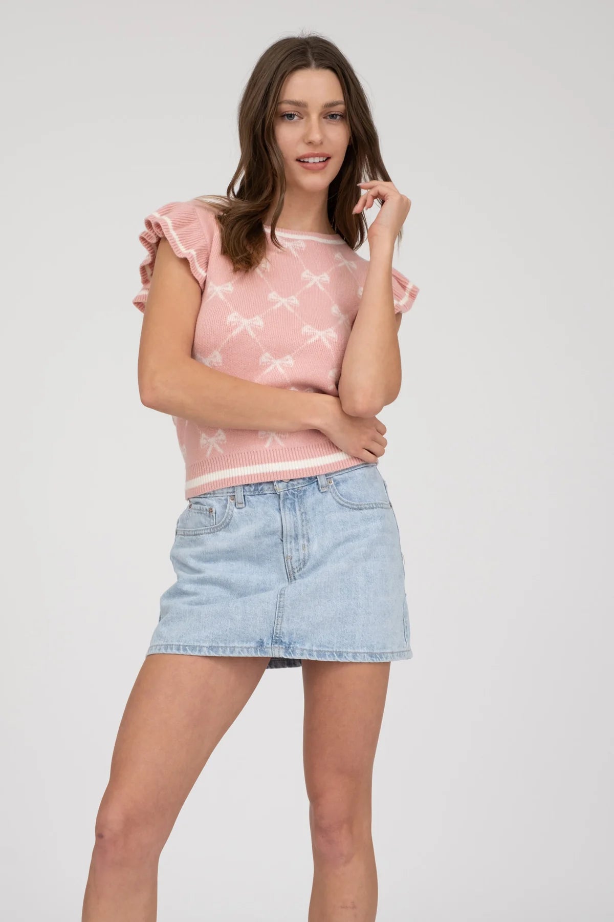 Cropped Ruffled Knit Top