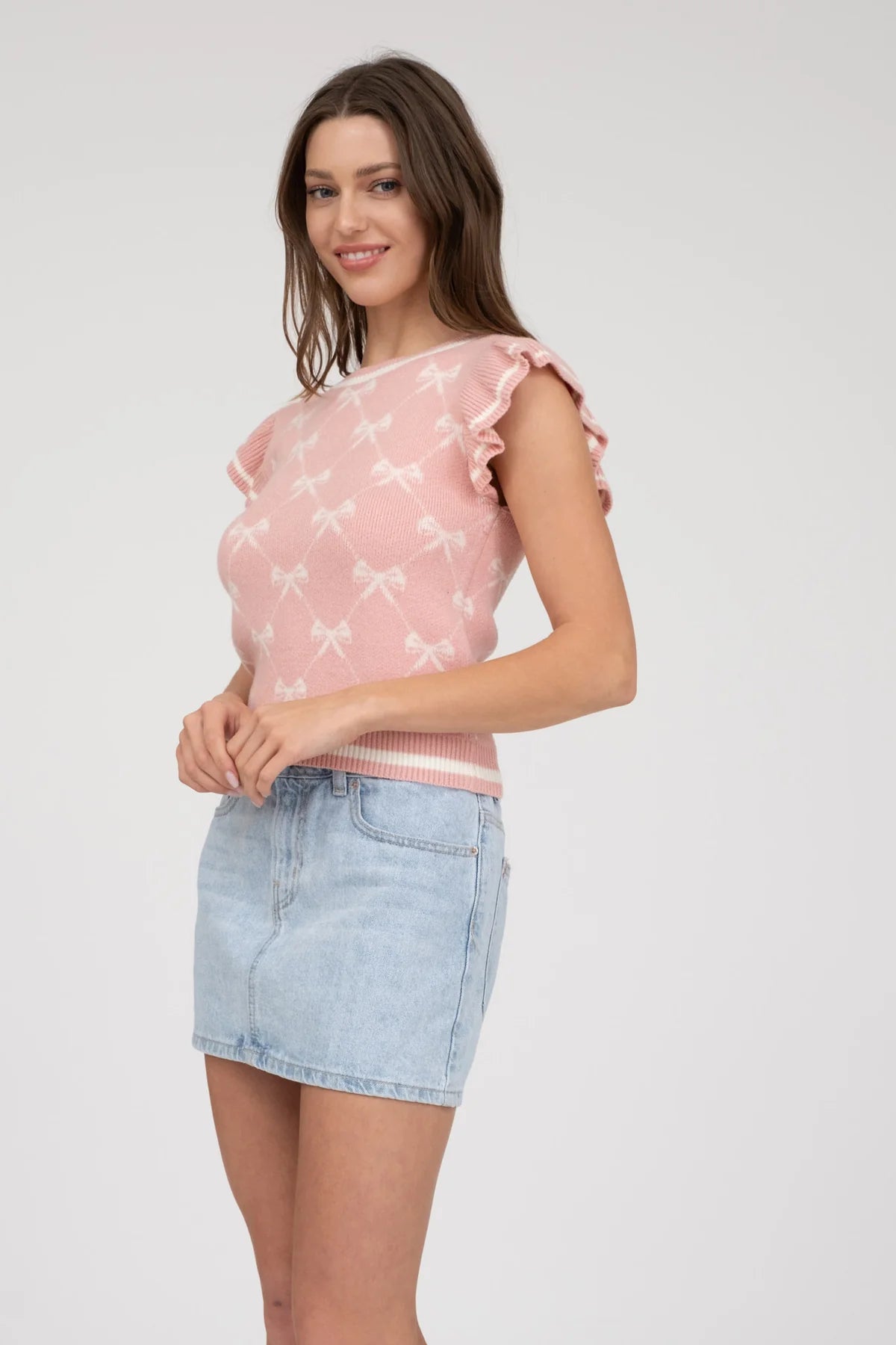 Cropped Ruffled Knit Top Hover