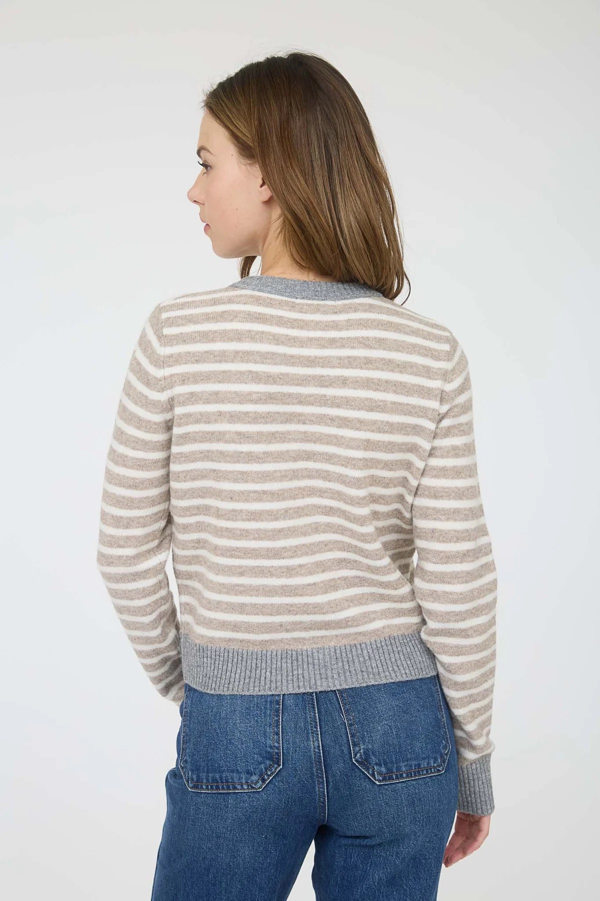 Cropped Button-Front Striped Cardigan - alternate view