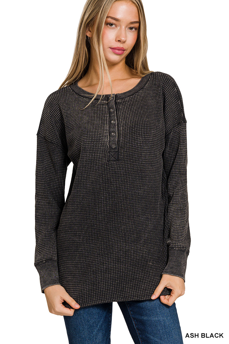 Women’ Waffle Henley Top - alternate view