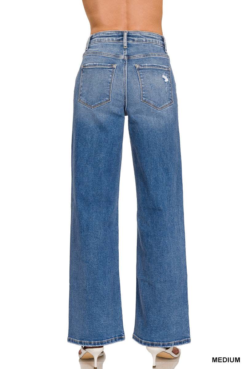 High-waisted Distressed Wide-leg Jeans - alternate view