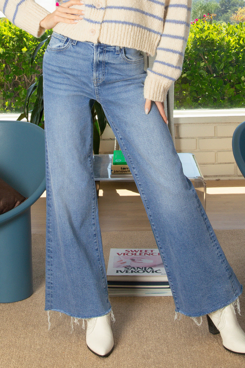 High-waisted Frayed Wide-leg Jeans