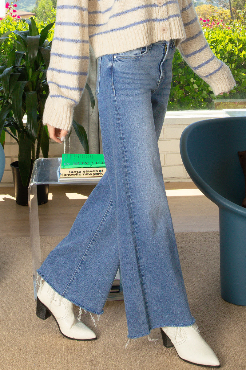 High-waisted Frayed Wide-leg Jeans - alternate view