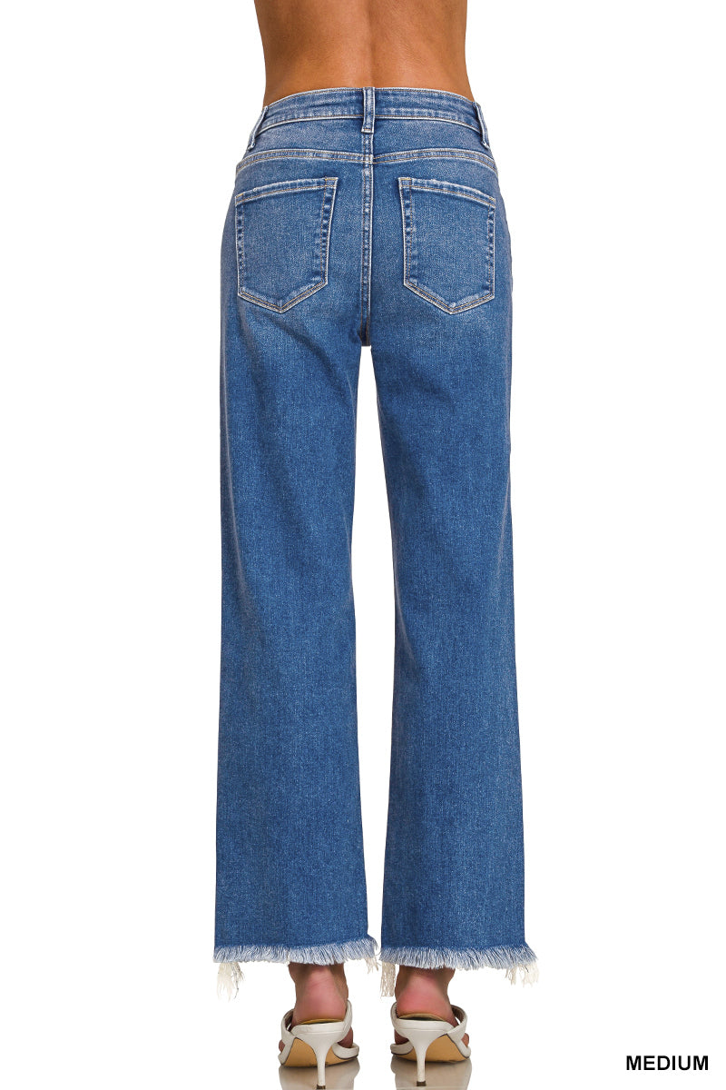 High-rise flared frayed jeans