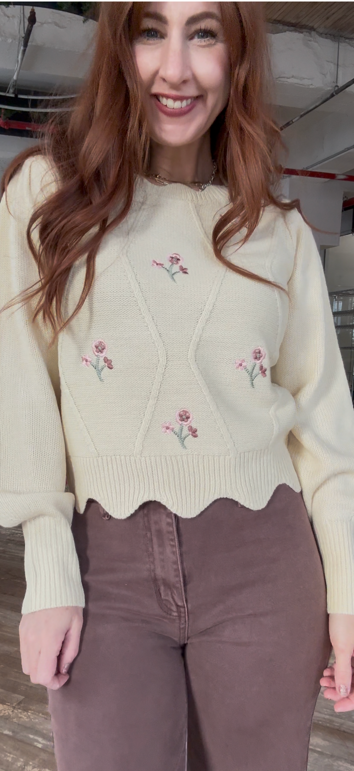Cropped Floral Sweater