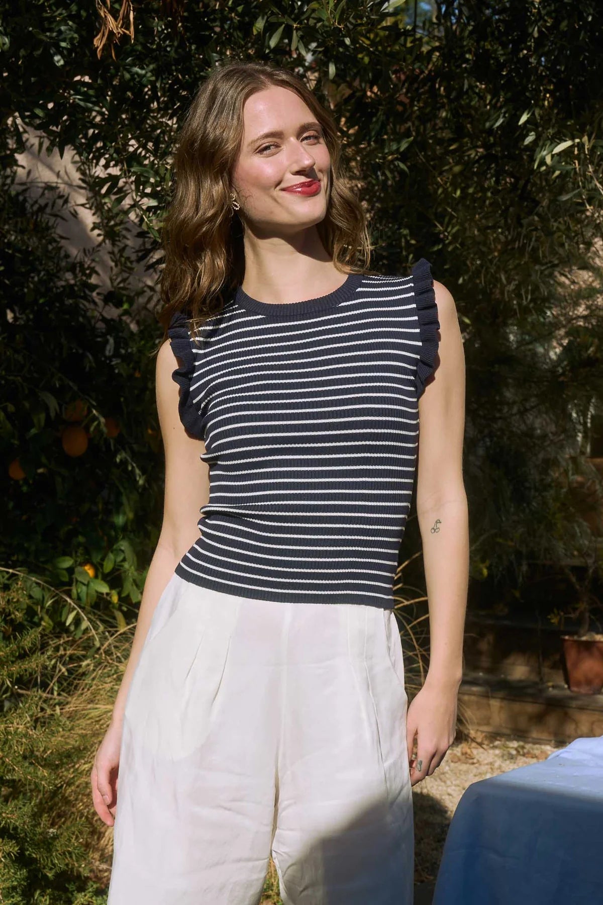Ruffled Cropped Striped Top - alternate view
