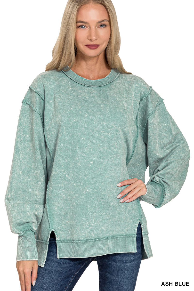 Oversized Distressed Crew Pullover