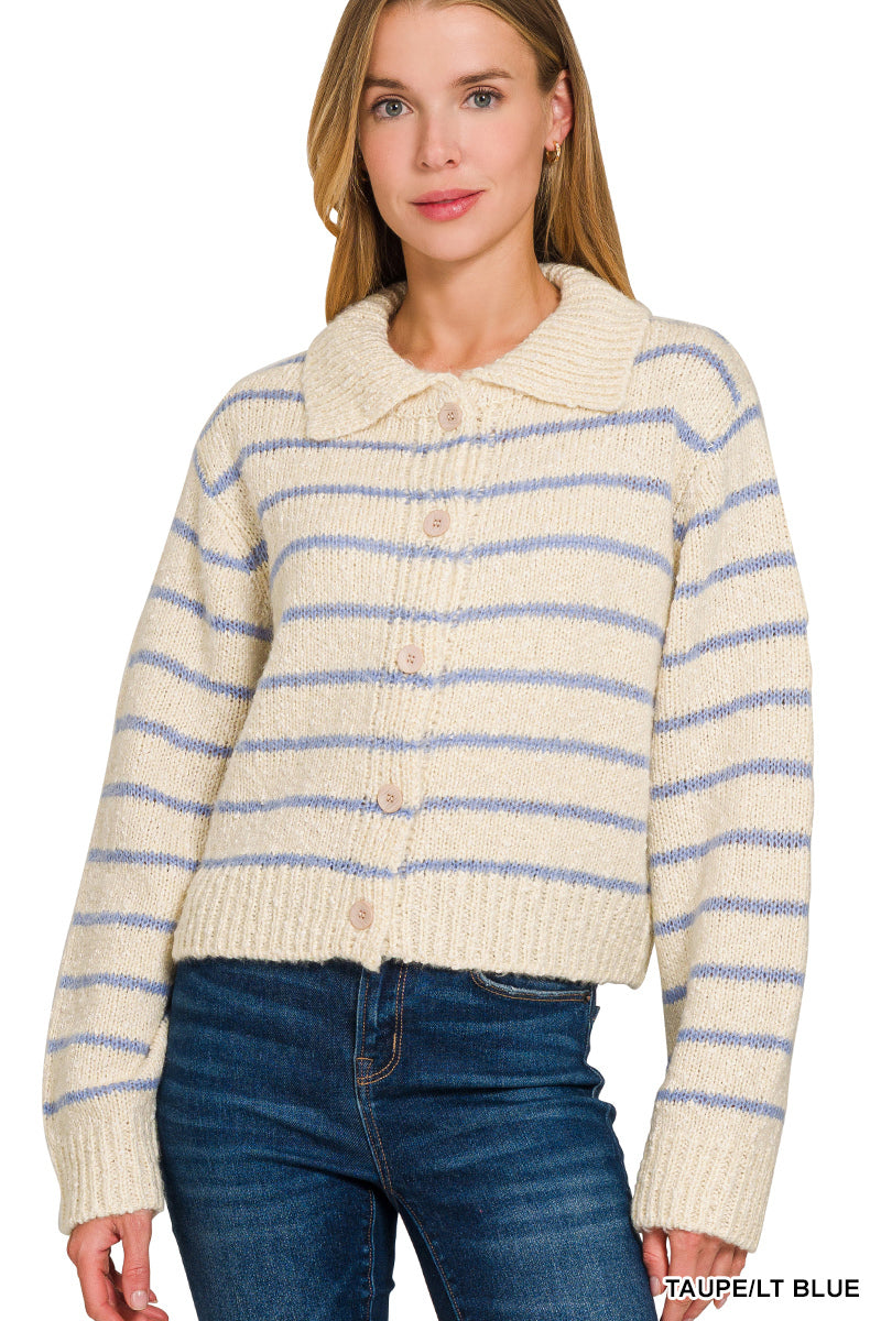 Oversized Striped Cropped Cardigan