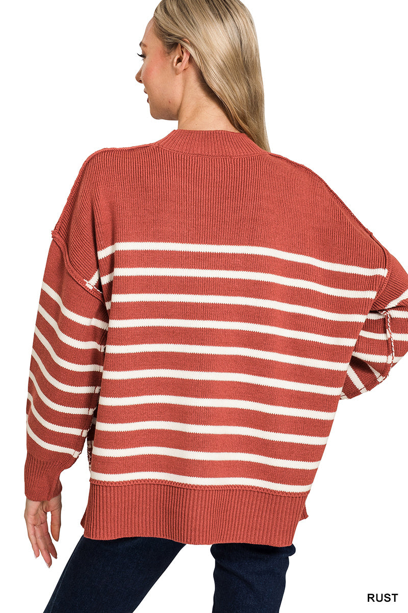 Oversized Striped Crew Sweater - alternate view