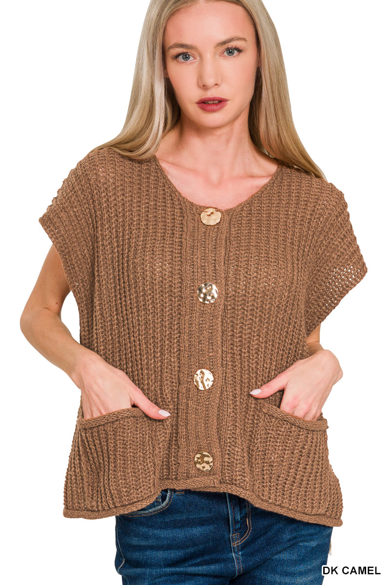 Buttoned Sleeveless Vest - alternate view