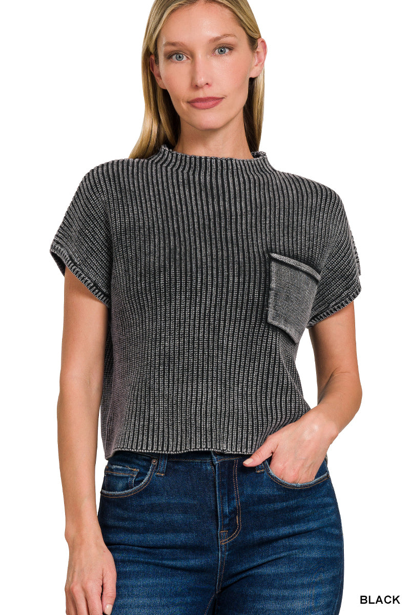 Cropped Mock Neck Pocket Top - alternate view