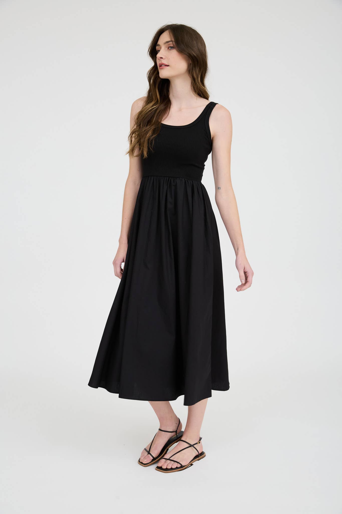 Ribbed Bodice Flared Skirt Dress - alternate view