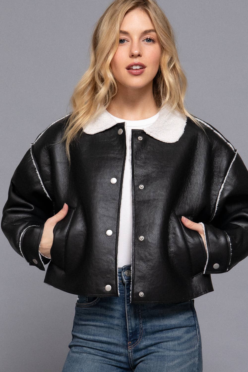 Women’ Cropped Faux Jacket - alternate view