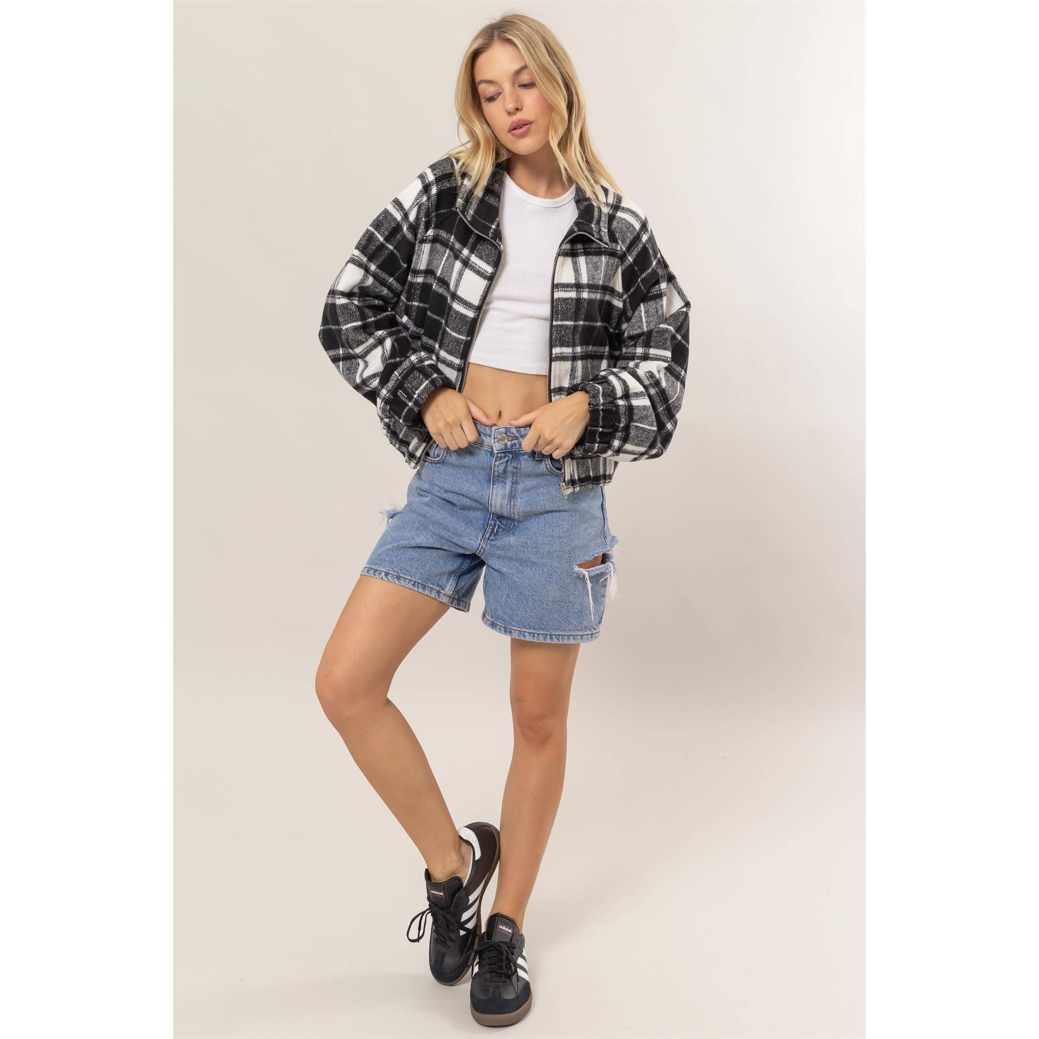 Plaid zip-up jacket