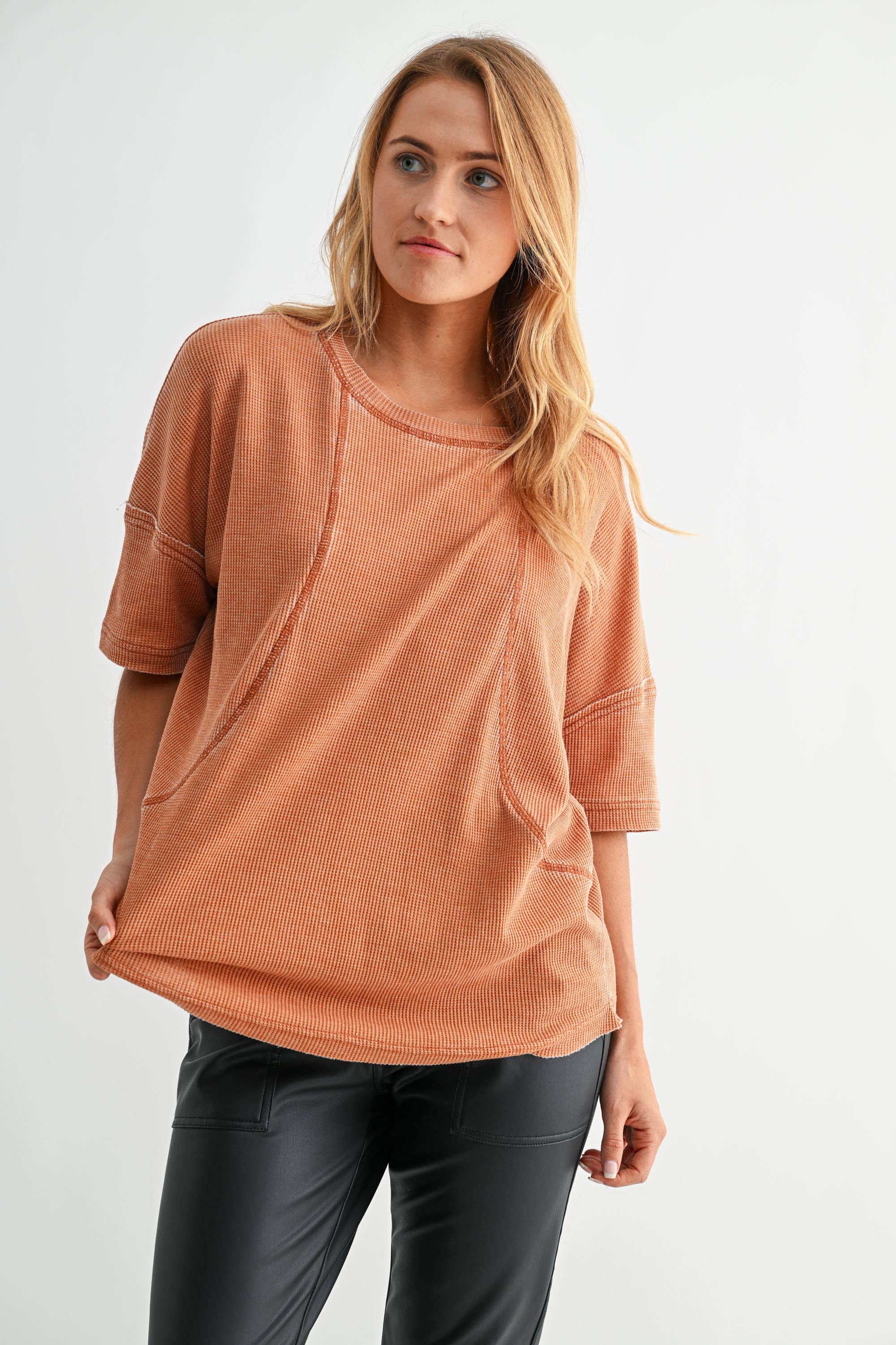 Women’ Casual Waffle Top - alternate view